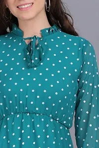Artista Girl Womens Crepe Halter Neck Fit  Flare Polka Dot Print Dress (Rama Green)-thumb4
