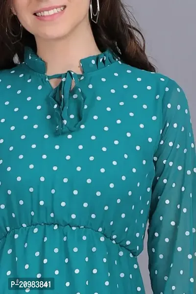 Artista Girl Womens Crepe Halter Neck Fit  Flare Polka Dot Print Dress (Rama Green)-thumb5
