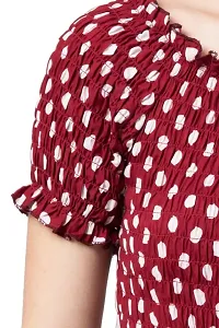 Artista Girl Womens Crepe Round Neck A-Line Polka Dot Print Dress (Maroon)-thumb1