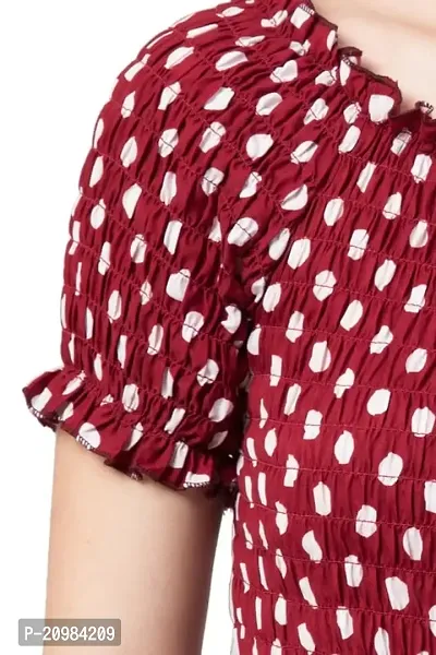Artista Girl Womens Crepe Round Neck A-Line Polka Dot Print Dress (Maroon)-thumb2