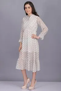 Artista Girl Womens Crepe Halter Neck Fit  Flare Polka Dot Print Dress (White)-thumb1