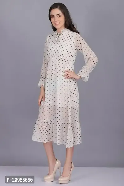 Artista Girl Womens Crepe Halter Neck Fit  Flare Polka Dot Print Dress (White)-thumb2