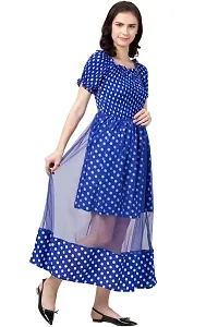 Artista Girl Womens Crepe Round Neck A-Line Polka Dot Print Dress (Royal Blue)-thumb2