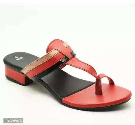 Elegant Red Leather Colourblocked Sandals For Women-thumb0
