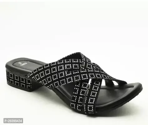 Elegant Black Leather Printed Sandals For Women-thumb0