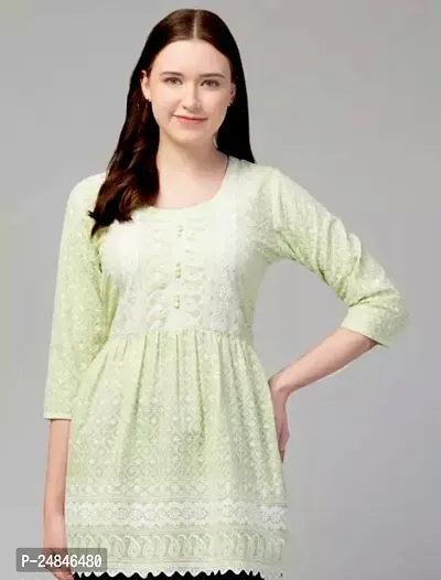 Elegant Green Cotton Chikankari Tunic For Women