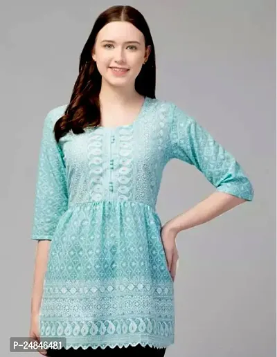 Elegant Blue Cotton Chikankari Tunic For Women