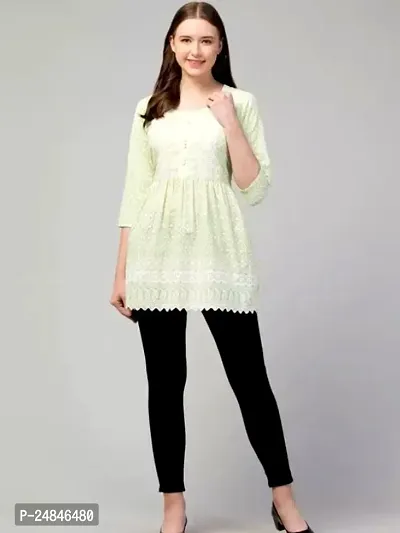 Elegant Green Cotton Chikankari Tunic For Women-thumb3