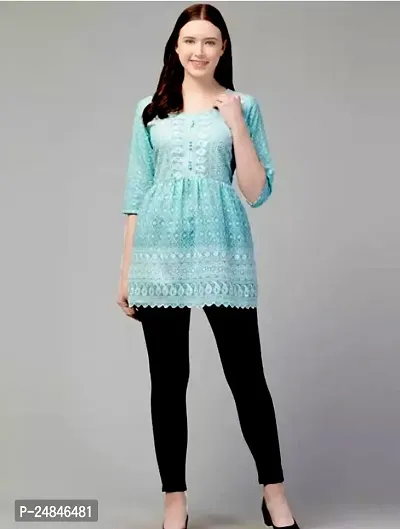 Elegant Blue Cotton Chikankari Tunic For Women-thumb3