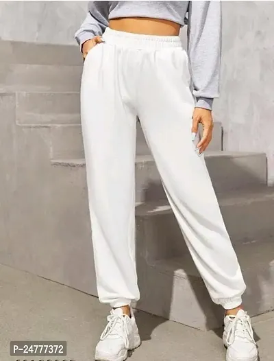 Elegant White Cotton Blend Solid Trousers For Women