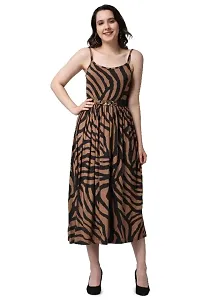 Printed Viscose Strip Design Dress with Golden Belt-thumb2