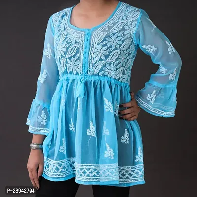 Stylish Blue Cotton Chikankari Top For Women-thumb0