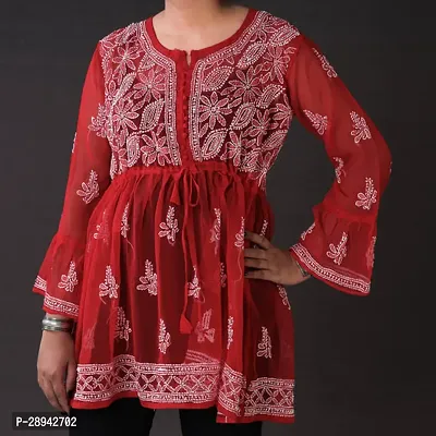 Stylish Red Cotton Chikankari Top For Women-thumb0