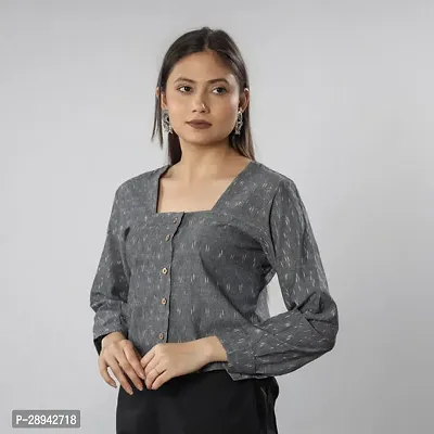 Stylish Grey Cotton Printed Top For Women-thumb0