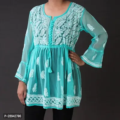 Stylish Blue Cotton Chikankari Top For Women-thumb0