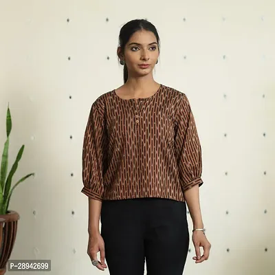 Stylish Brown Cotton Printed Top For Women-thumb0