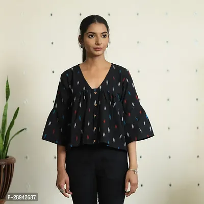 Stylish Black Cotton Printed Top For Women