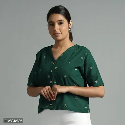 Stylish Green Cotton Printed Top For Women-thumb0