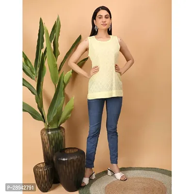 Stylish Yellow Cotton Embroidered Top For Women-thumb0