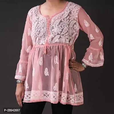 Stylish Peach Cotton Embroidered Top For Women