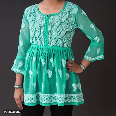 Stylish Green Cotton Chikankari Top For Women-thumb0