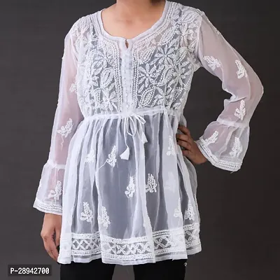 Stylish White Cotton Chikankari Top For Women-thumb0