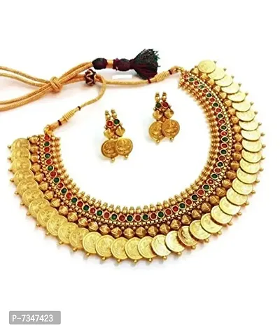 Gold Plated Choker Necklace With Earrings Set-thumb0