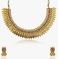 Gold Plated Choker Necklace With Earrings Set-thumb3