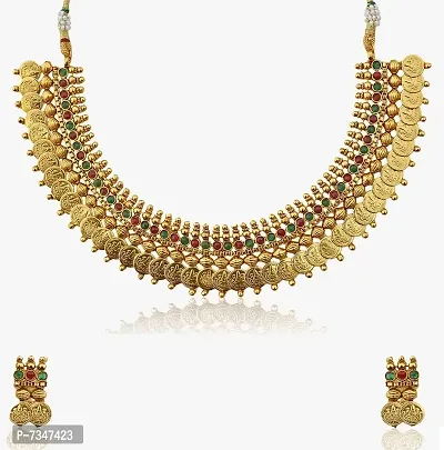 Gold Plated Choker Necklace With Earrings Set-thumb4