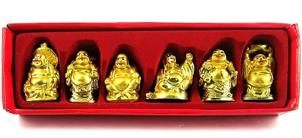 Polyresin Golden Laughing Buddha Set Of Six Pieces Statue For Happiness, Wealth and Good luck Dandeacute;cor-thumb2