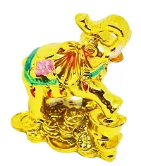 FengShui Polyresin Golden Elephant Statue Figurine For Showpiece (75 x 5 x 9 cm) Golden-thumb1