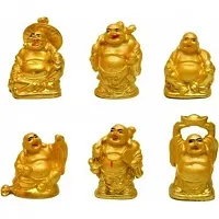 Polyresin Golden Laughing Buddha Set Of Six Pieces Statue For Happiness, Wealth and Good luck Dandeacute;cor-thumb1