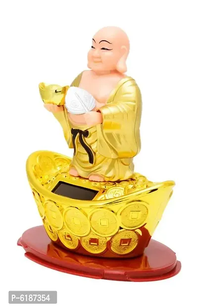 FengShui Laughing Buddha In Standing Pose with waving Neck and Hand on Solar- Feng Shui Vastu for Office Home for Home Decor Wealth and Good luck( 13 x 8 x 14 cm,Golden)-thumb3