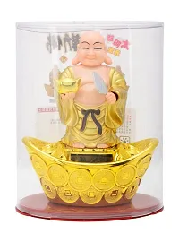 FengShui Laughing Buddha In Standing Pose with waving Neck and Hand on Solar- Feng Shui Vastu for Office Home for Home Decor Wealth and Good luck( 13 x 8 x 14 cm,Golden)-thumb4