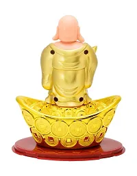 FengShui Laughing Buddha In Standing Pose with waving Neck and Hand on Solar- Feng Shui Vastu for Office Home for Home Decor Wealth and Good luck( 13 x 8 x 14 cm,Golden)-thumb3