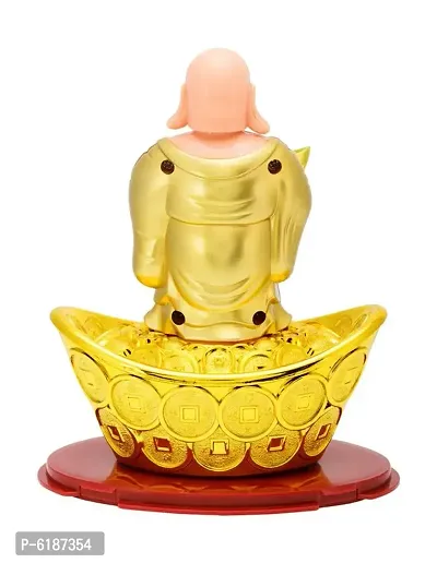 FengShui Laughing Buddha In Standing Pose with waving Neck and Hand on Solar- Feng Shui Vastu for Office Home for Home Decor Wealth and Good luck( 13 x 8 x 14 cm,Golden)-thumb4