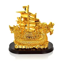 FengShui Golden Lucky Dragon Ship Sailing Boat Statue Home Office Deacute;cor (17X 10 X 20 cm)-thumb2