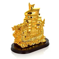 FengShui Golden Lucky Dragon Ship Sailing Boat Statue Home Office Deacute;cor (17X 10 X 20 cm)-thumb1