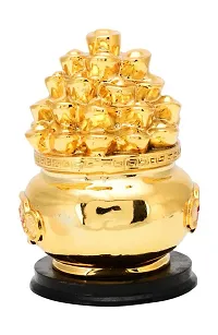 FengShui Wealth Luck Charm Wealth POT with Golden Ingots and Coins ( 6 X 6 X 7 cm, Golden )-thumb2