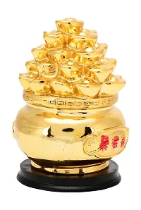 FengShui Wealth Luck Charm Wealth POT with Golden Ingots and Coins ( 6 X 6 X 7 cm, Golden )-thumb1