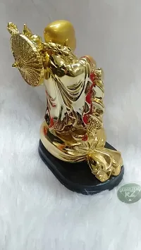 Golden Laughing Buddha on Sack of Gold for good luck Decorative Showpiece ( 14 x 9 x 18 cm, Gold)-thumb2