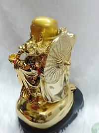 Golden Laughing Buddha on Sack of Gold for good luck Decorative Showpiece ( 14 x 9 x 18 cm, Gold)-thumb3