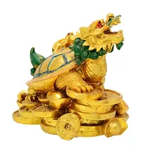 FengShui Polyresin Golden Money Dragon With Baby Turtle for Good Luck and Prosperity Showpiece (10 x 6 x 7 cm, Golden)-thumb1