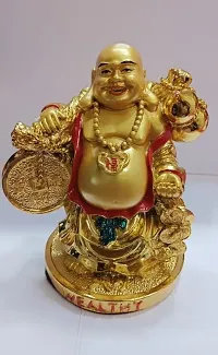 Golden FengShui Laughing Buddha For Good Luck /Decorative Showpiece (15 x 12 x 16 cm, Golden)-thumb1