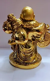 Golden FengShui Laughing Buddha For Good Luck /Decorative Showpiece (15 x 12 x 16 cm, Golden)-thumb2