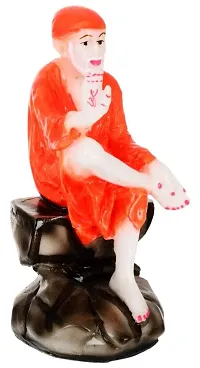 Polyresin Lord Sai Baba Idol For Showpiece Home-Office-Car (4 cm x 4 cm x 9 cm) Orange.-thumb1