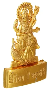 Golden Plated Goddess Saraswati Idol Statue Items Showpiece and Lord of Wealth for Temple and Home Decor-thumb1