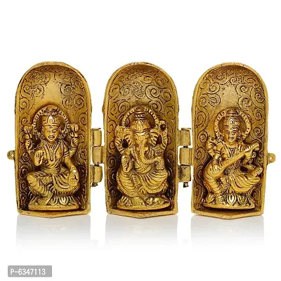 Metal Idol Laxmi-Ganesh-Sarswati Idol with Golden Beautiful Box (7 x 7 x 14 cm)