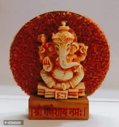 Wooden Orange Ganesh Idol Statue