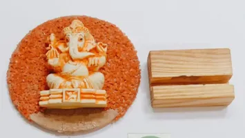 Wooden Orange Ganesh Idol Statue-thumb1